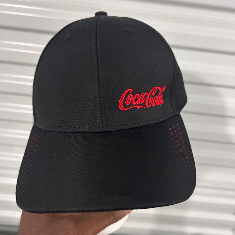 Coca-Cola Quake City Caps Black Red Embroidered Moisture Wicking Baseball Hat OS